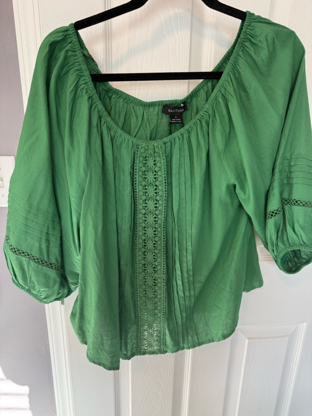 Sanctuary Green Crochet-Trim Peasant Blouse